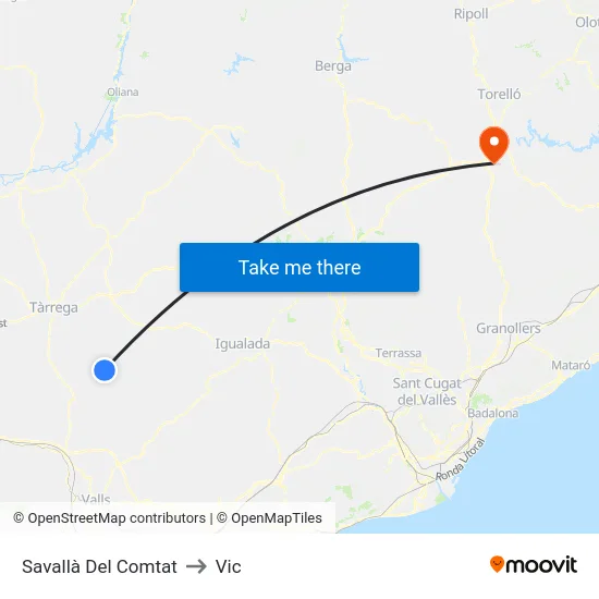 Savallà Del Comtat to Vic map