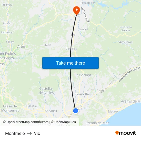 Montmeló to Vic map
