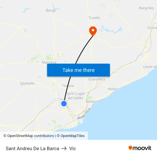 Sant Andreu De La Barca to Vic map