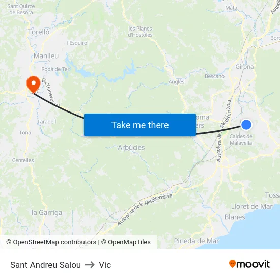 Sant Andreu Salou to Vic map