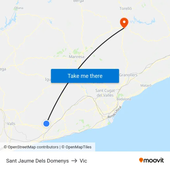 Sant Jaume Dels Domenys to Vic map