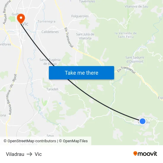 Viladrau to Vic map