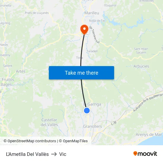L'Ametlla Del Vallès to Vic map