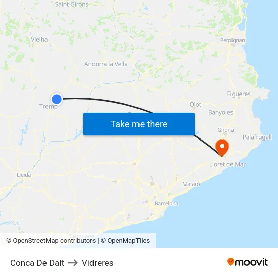 Conca De Dalt to Vidreres map