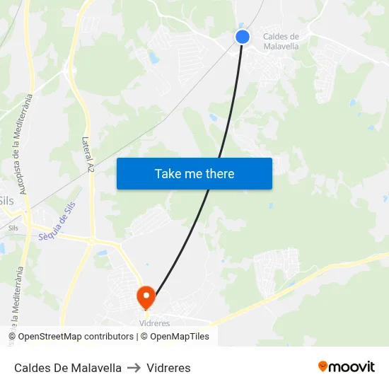 Caldes De Malavella to Vidreres map