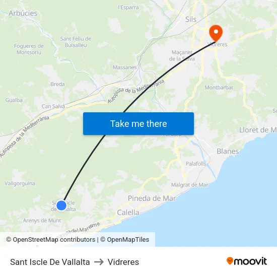 Sant Iscle De Vallalta to Vidreres map