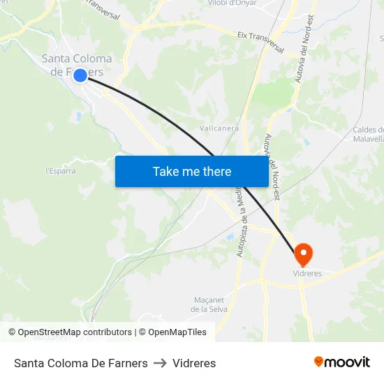 Santa Coloma De Farners to Vidreres map