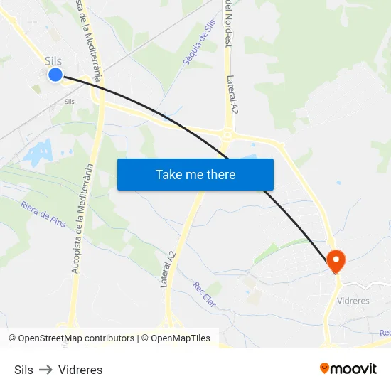 Sils to Vidreres map