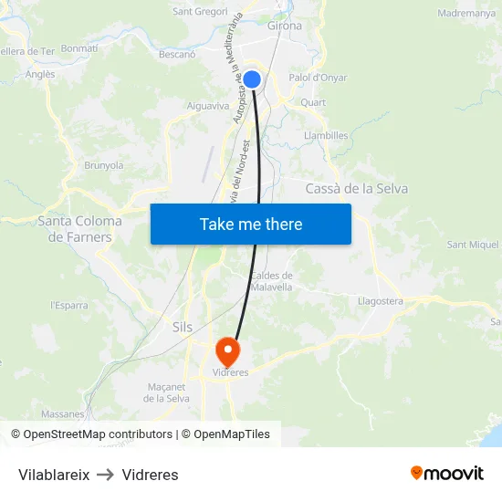 Vilablareix to Vidreres map