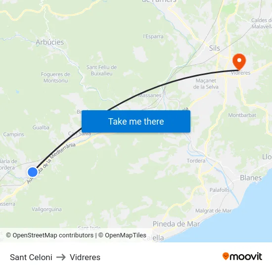 Sant Celoni to Vidreres map