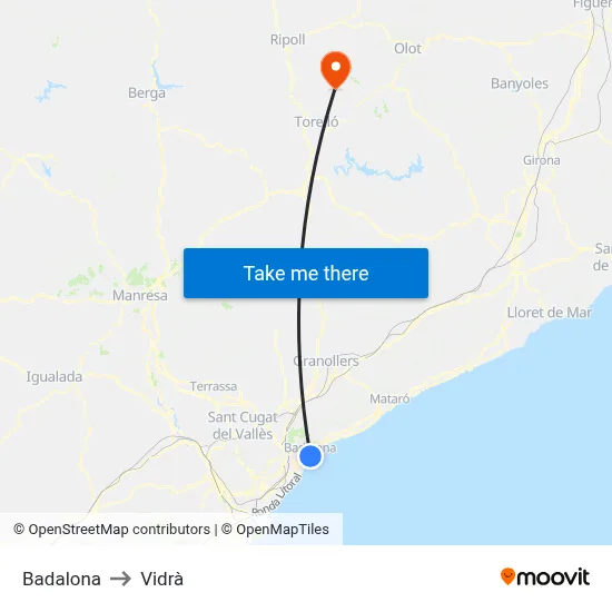 Badalona to Vidrà map