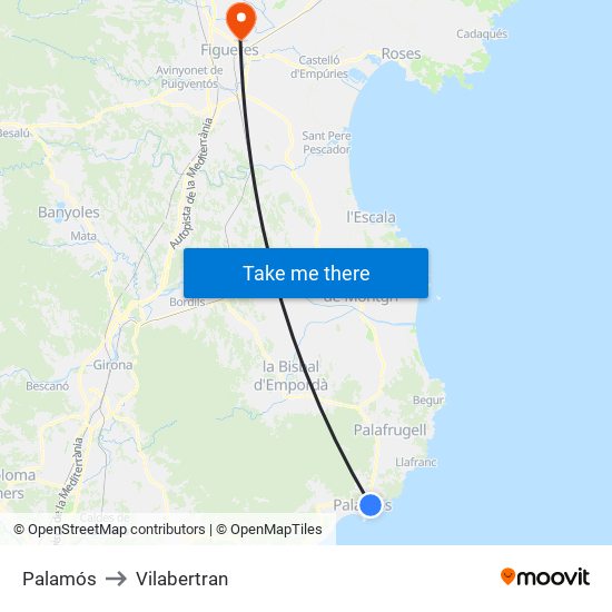 Palamós to Vilabertran map