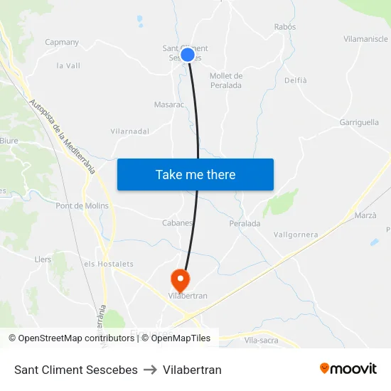 Sant Climent Sescebes to Vilabertran map