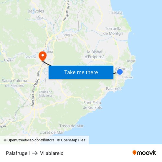 Palafrugell to Vilablareix map