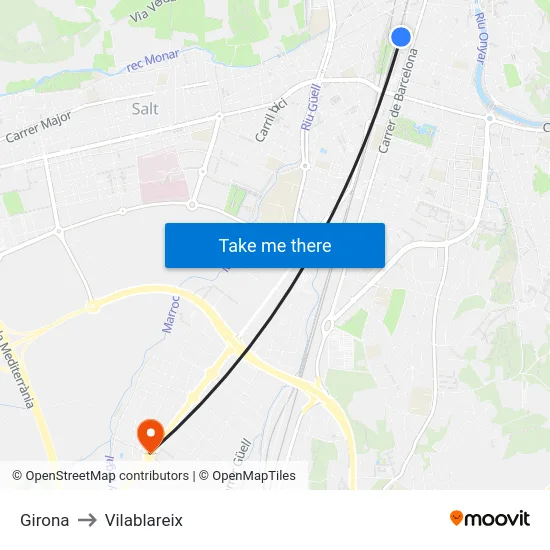 Girona to Vilablareix map