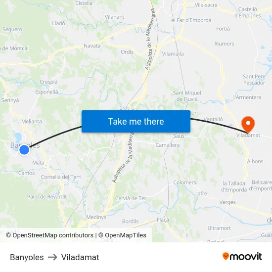 Banyoles to Viladamat map