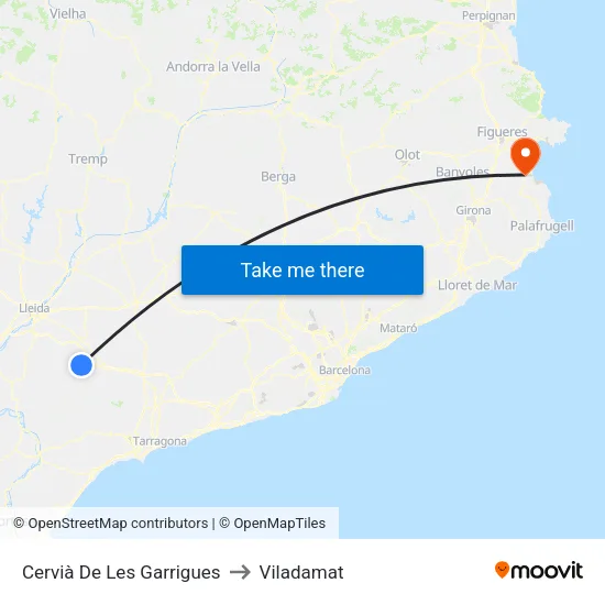 Cervià De Les Garrigues to Viladamat map
