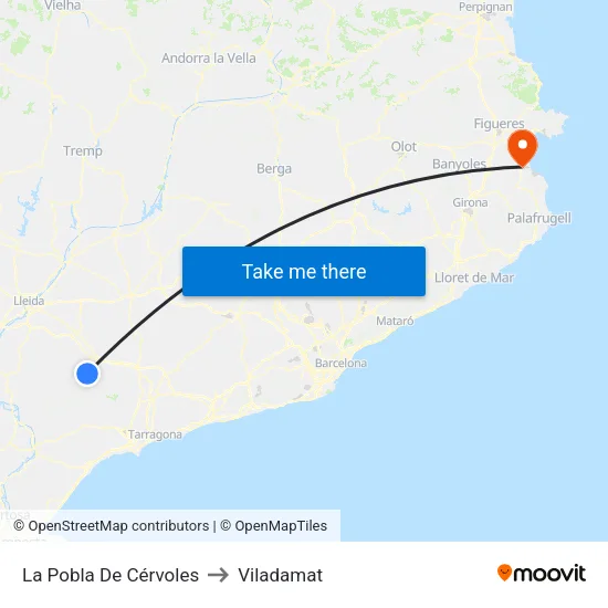La Pobla De Cérvoles to Viladamat map