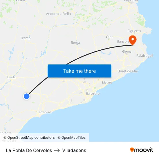 La Pobla De Cérvoles to Viladasens map