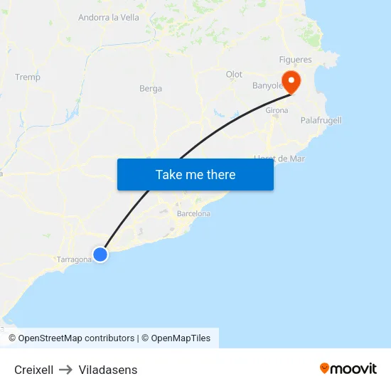 Creixell to Viladasens map