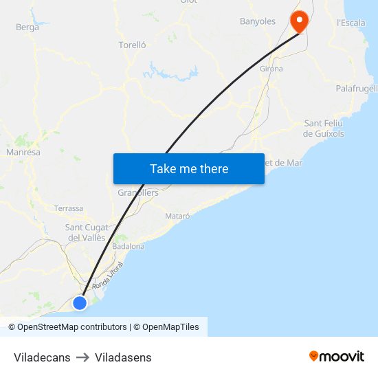 Viladecans to Viladasens map