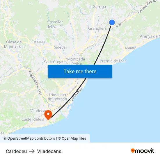 Cardedeu to Viladecans map