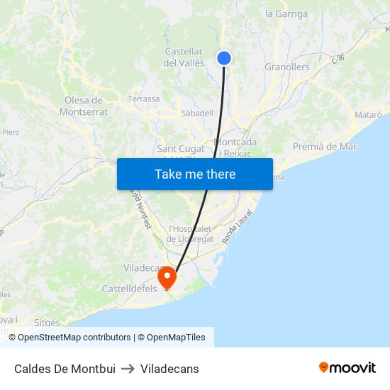 Caldes De Montbui to Viladecans map