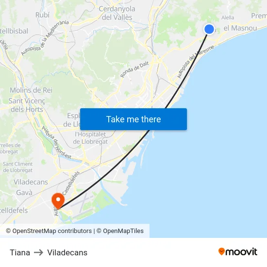 Tiana to Viladecans map