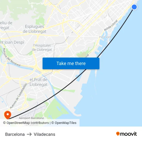 Barcelona to Viladecans map