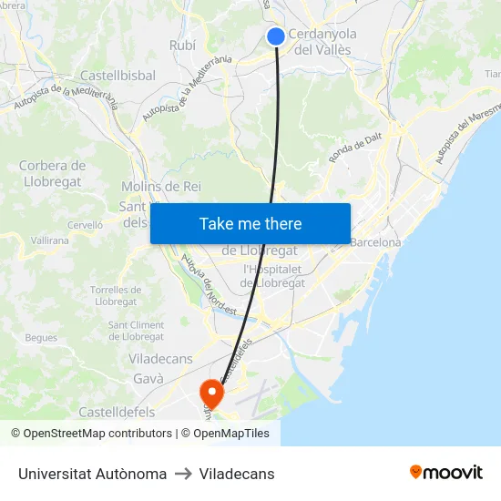 Universitat Autònoma to Viladecans map