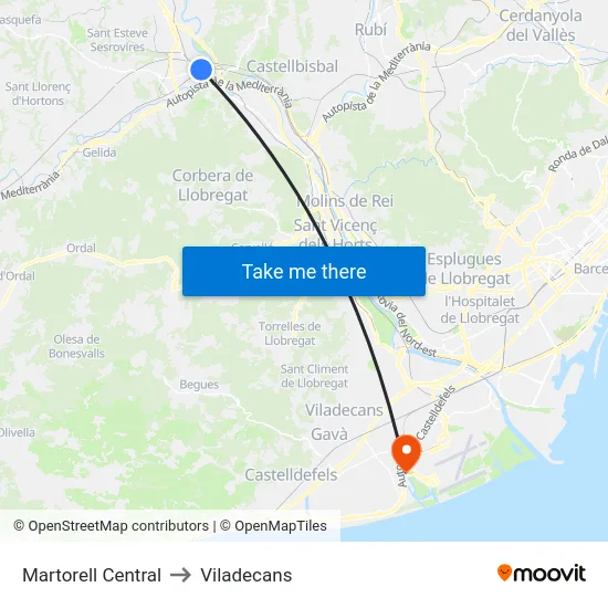 Martorell Central to Viladecans map