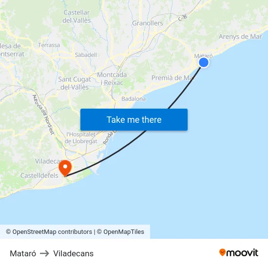 Mataró to Viladecans map