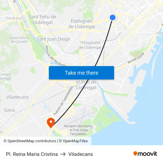 Pl. Reina Maria Cristina to Viladecans map
