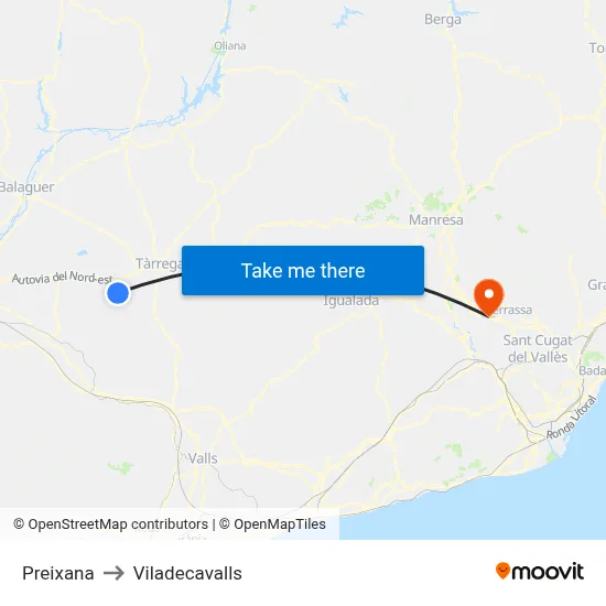 Preixana to Viladecavalls map