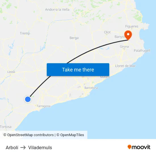 Arbolí to Vilademuls map