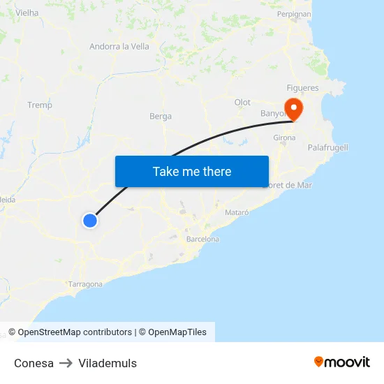 Conesa to Vilademuls map