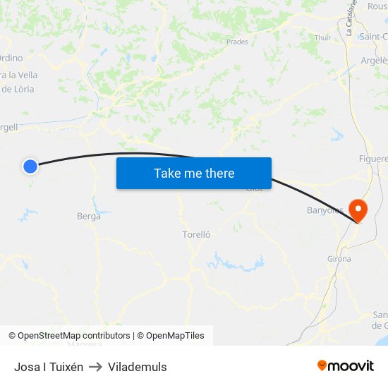 Josa I Tuixén to Vilademuls map