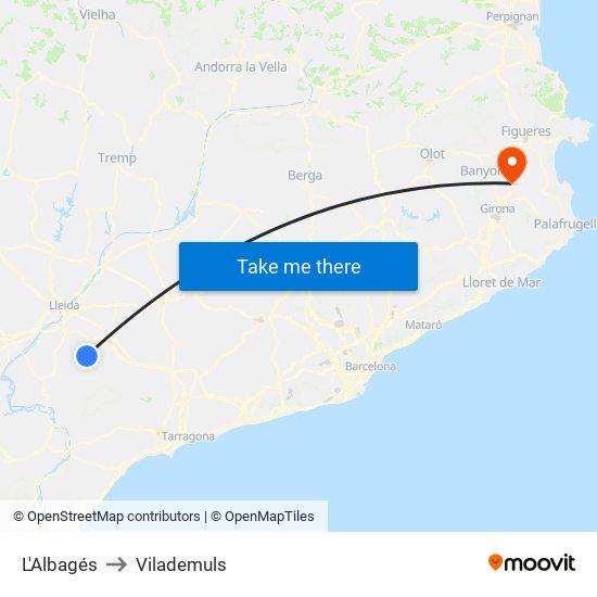 L'Albagés to Vilademuls map