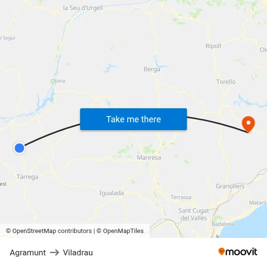 Agramunt to Viladrau map