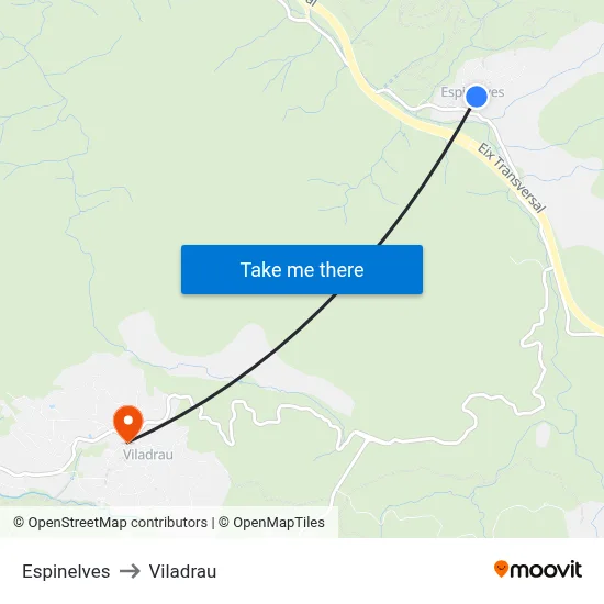 Espinelves to Viladrau map