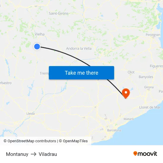 Montanuy to Viladrau map