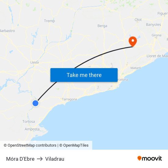 Móra D'Ebre to Viladrau map