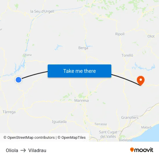 Oliola to Viladrau map