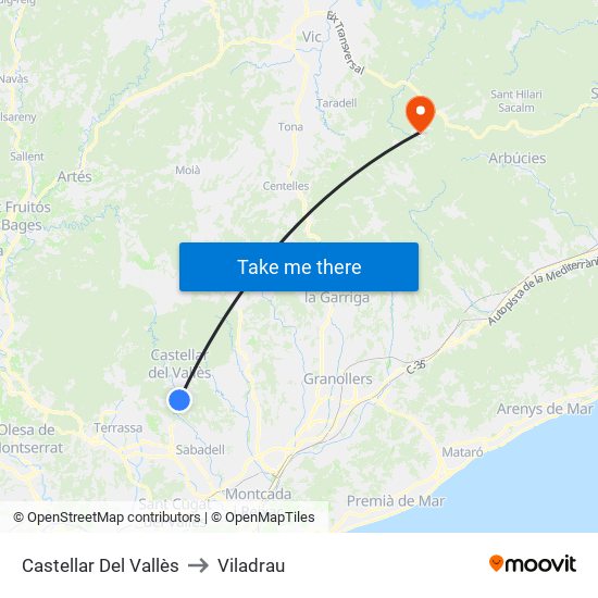 Castellar Del Vallès to Viladrau map