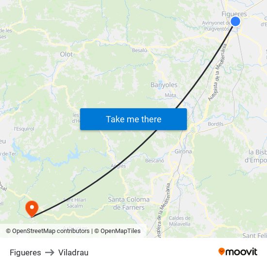 Figueres to Viladrau map