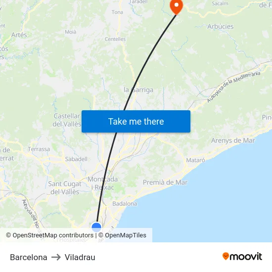 Barcelona to Viladrau map