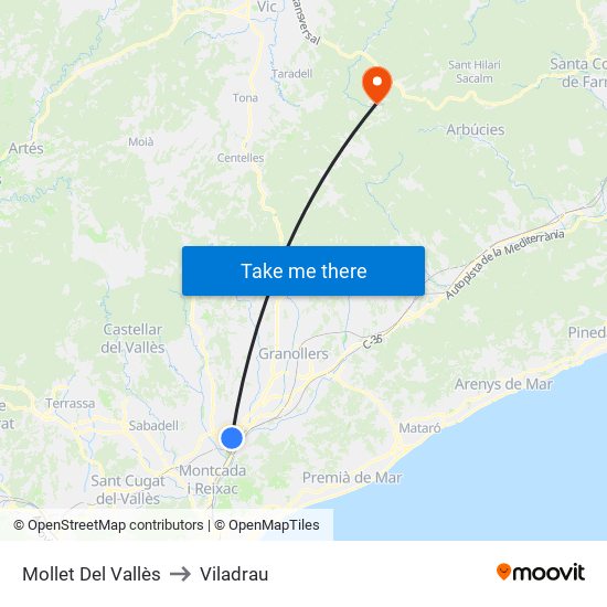 Mollet Del Vallès to Viladrau map