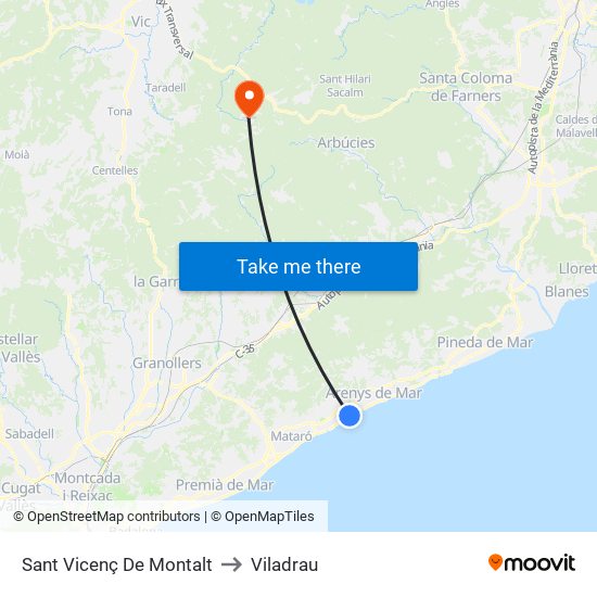 Sant Vicenç De Montalt to Viladrau map