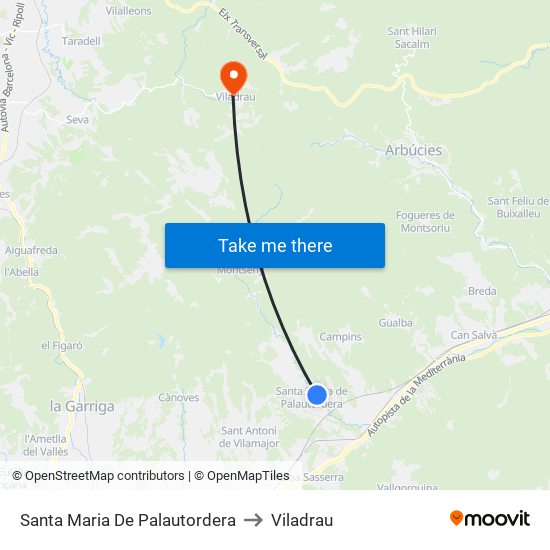 Santa Maria De Palautordera to Viladrau map