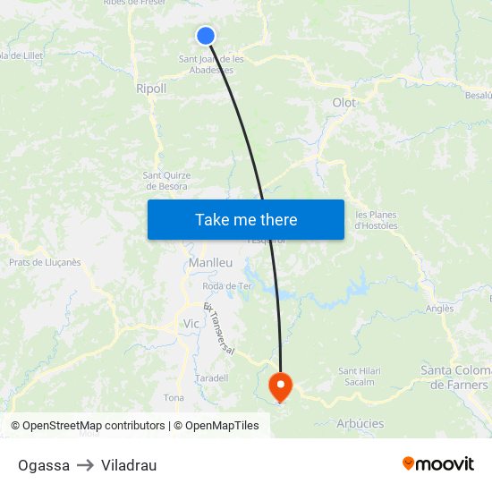 Ogassa to Viladrau map